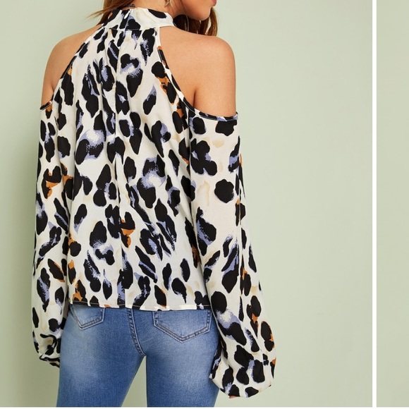 Leopard Cold Shoulder Blouse - Picture 3 of 5
